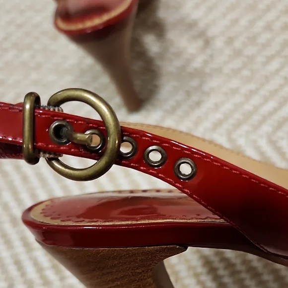 ALDO Y2K Red Real Patent Leather Platform Heels 37 Peeptoe Retro - Picture 8 of 13